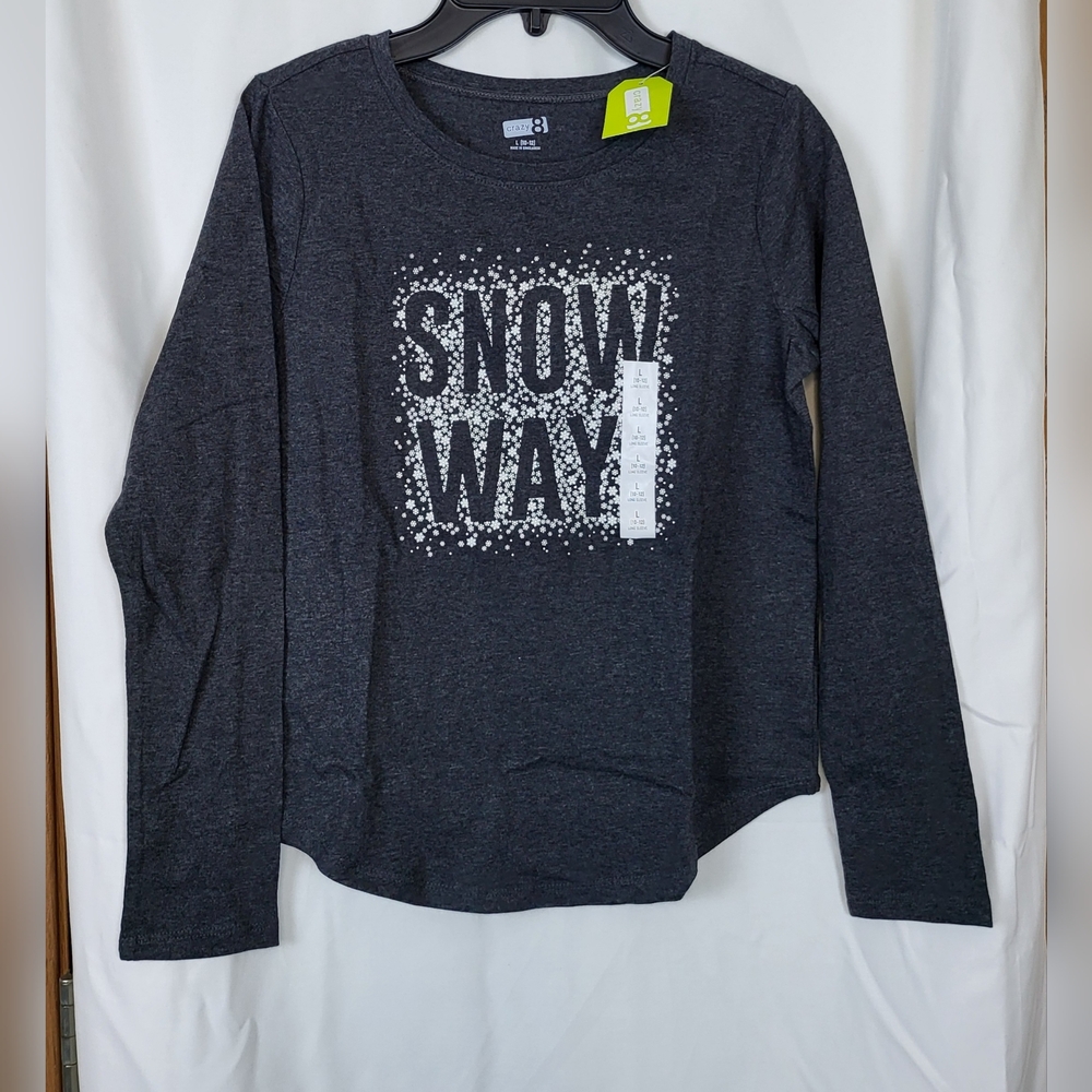 Crazy 8 Girls Charcoal Gray Snow Way Long Sleeve Scoop Neck‎ Top Size L10/12 New